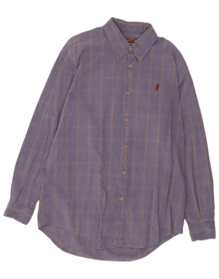 Camisa masculina Marlboro Classics médio azul marinho xadrez algodão