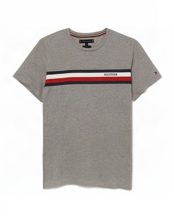Camiseta masculina Tommy Hilfiger Slim Fit Top cinza médio algodão colorblock