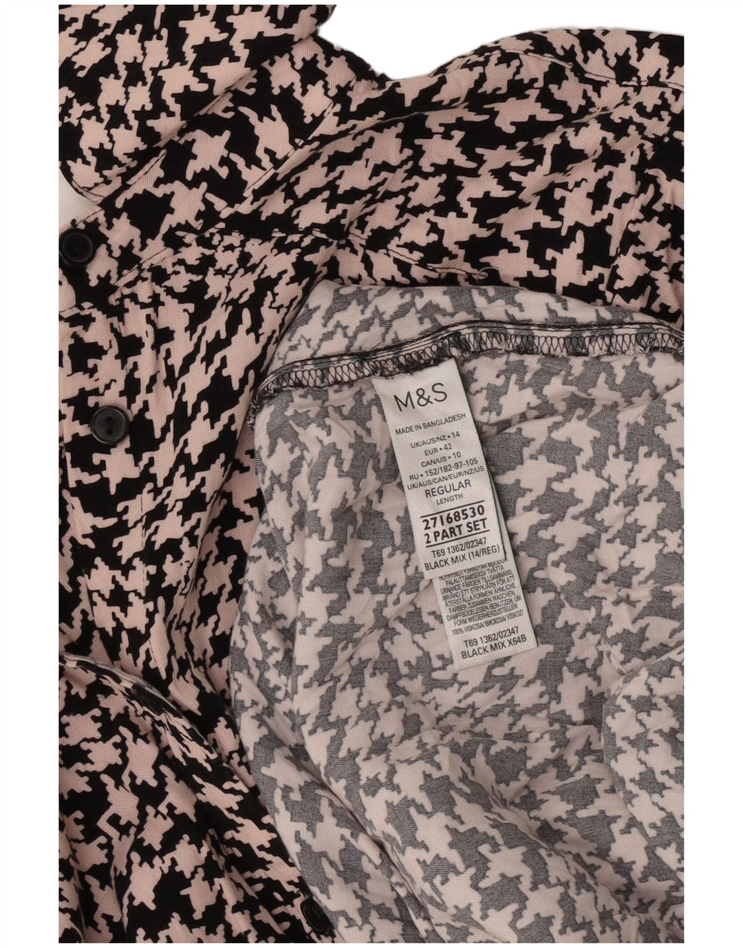 Vestido camisa feminino Marks & Spencer UK 14 grande preto houndstooth