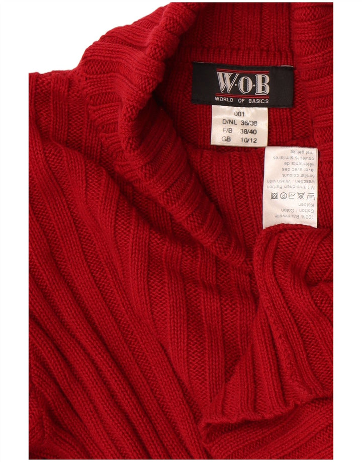 Suéter feminino vintage com gola redonda e gola alta Reino Unido 10/12 algodão vermelho médio