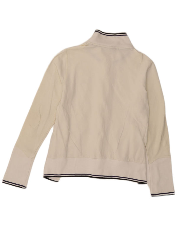 Ellesse Womens Tracksuit Top Jacket UK 12 Médio Branco Listrado Algodão