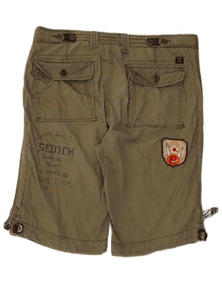 Scotch & Soda Mens Graphic Cargo Shorts W33 Algodão Cáqui Médio