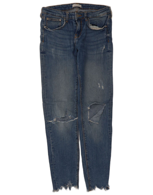 Zara Jeans femininos desgastados slim UE 38 pequeno W28 L28 azul