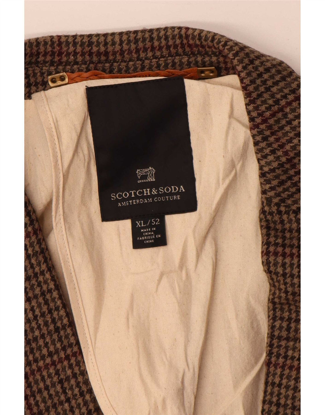 Scotch & Soda Jaqueta blazer masculina de 2 botões IT 52 XL marrom houndstooth lã