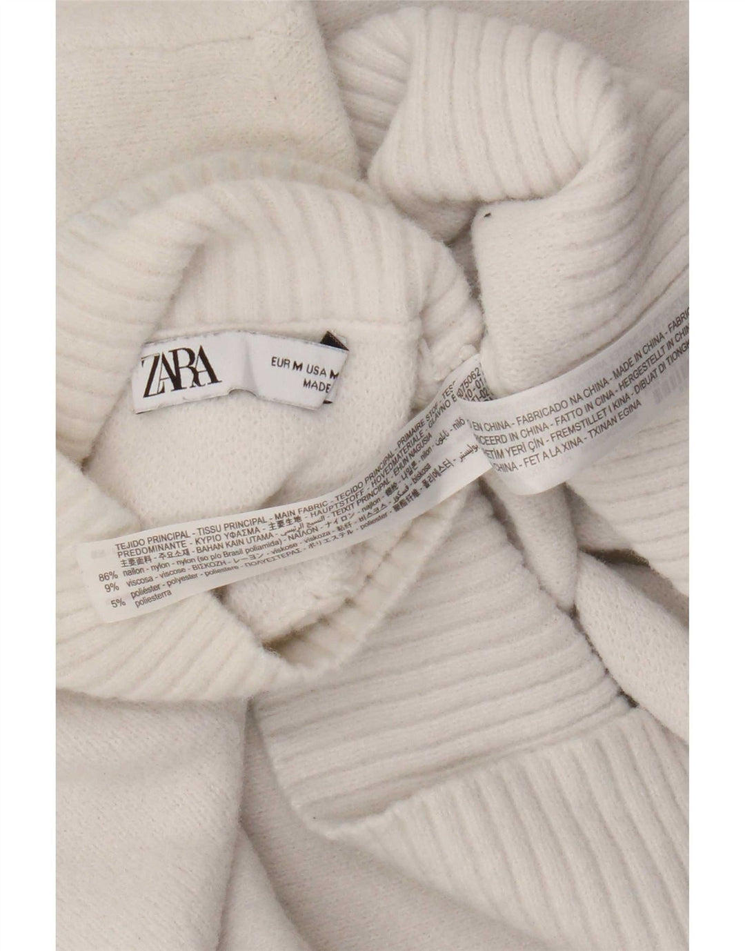 Suéter feminino Zara com gola tartaruga Reino Unido 12 médio branco nylon