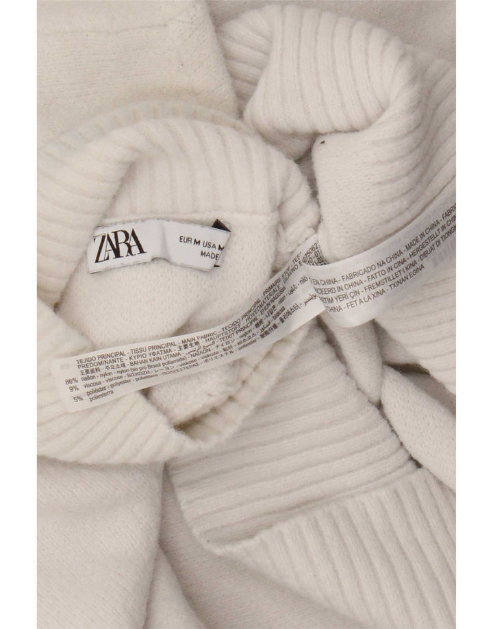 Suéter feminino Zara com gola tartaruga Reino Unido 12 médio branco nylon
