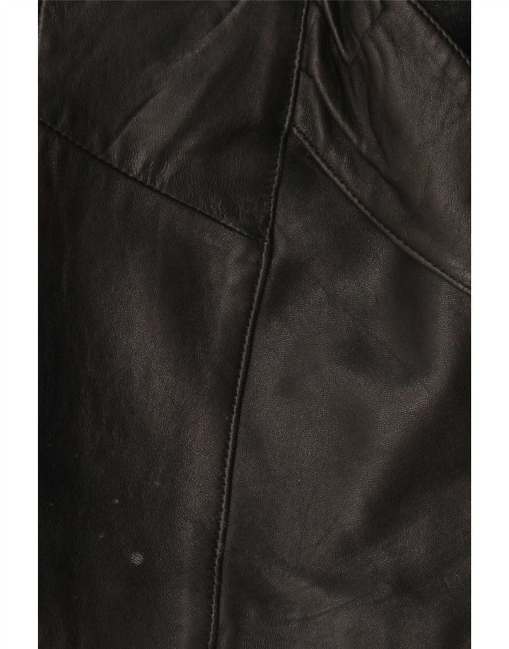 Casaco de couro feminino grande vintage UK 10 pequeno preto