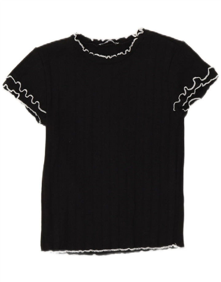 Zara Womens Crop T-Shirt Top UK 12 Médio Preto Poliéster