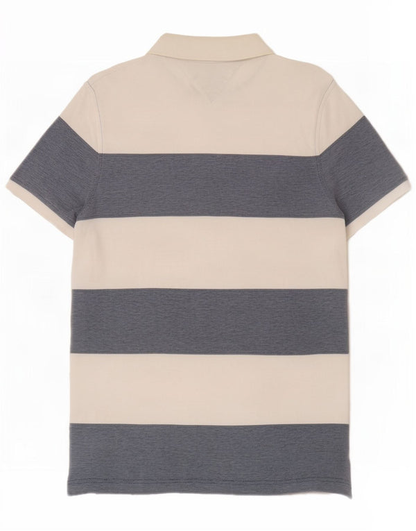 Camisa polo masculina Tommy Hilfiger Slim Fit pequena listrada branca de algodão