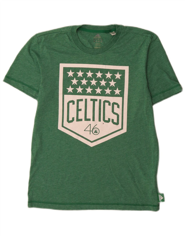 Adidas masculino Boston Celtics camiseta gráfica top pequeno verde poliéster