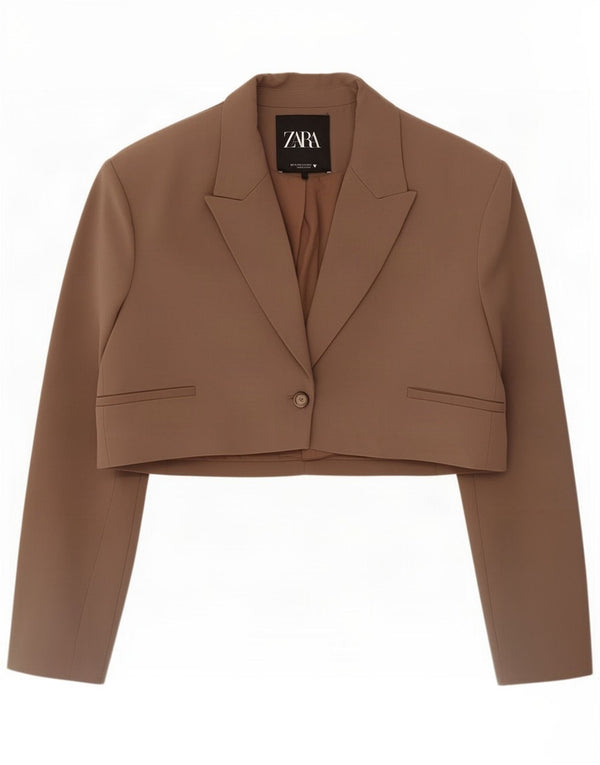 Zara Jaqueta Bolero feminina de 1 botão UK 14 Poliéster marrom médio