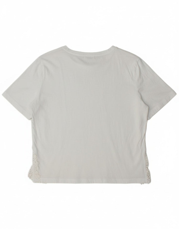 Camiseta feminina ZARA UK 14 algodão branco médio