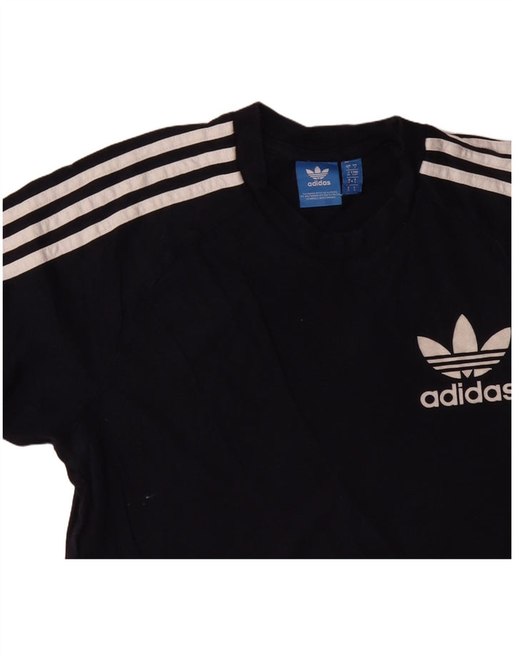 ADIDAS Womens Graphic T-Shirt Top UK 10 Pequeno Azul Marinho Algodão