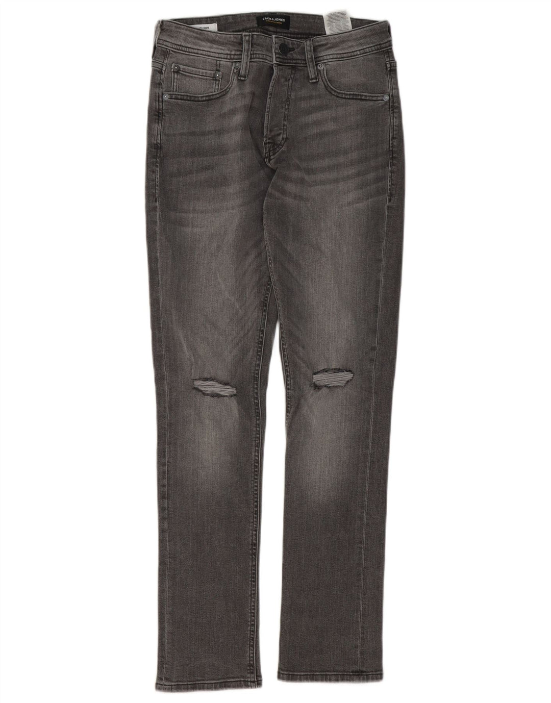 Jack & Jones Mens GLENN Distressed Slim Jeans W28 L32 Algodão Cinza
