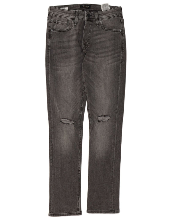 Jack & Jones Mens GLENN Distressed Slim Jeans W28 L32 Algodão Cinza