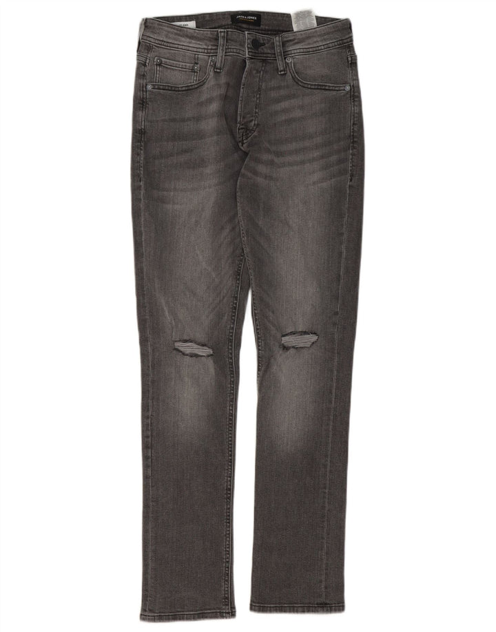 Jack & Jones Mens GLENN Distressed Slim Jeans W28 L32 Algodão Cinza
