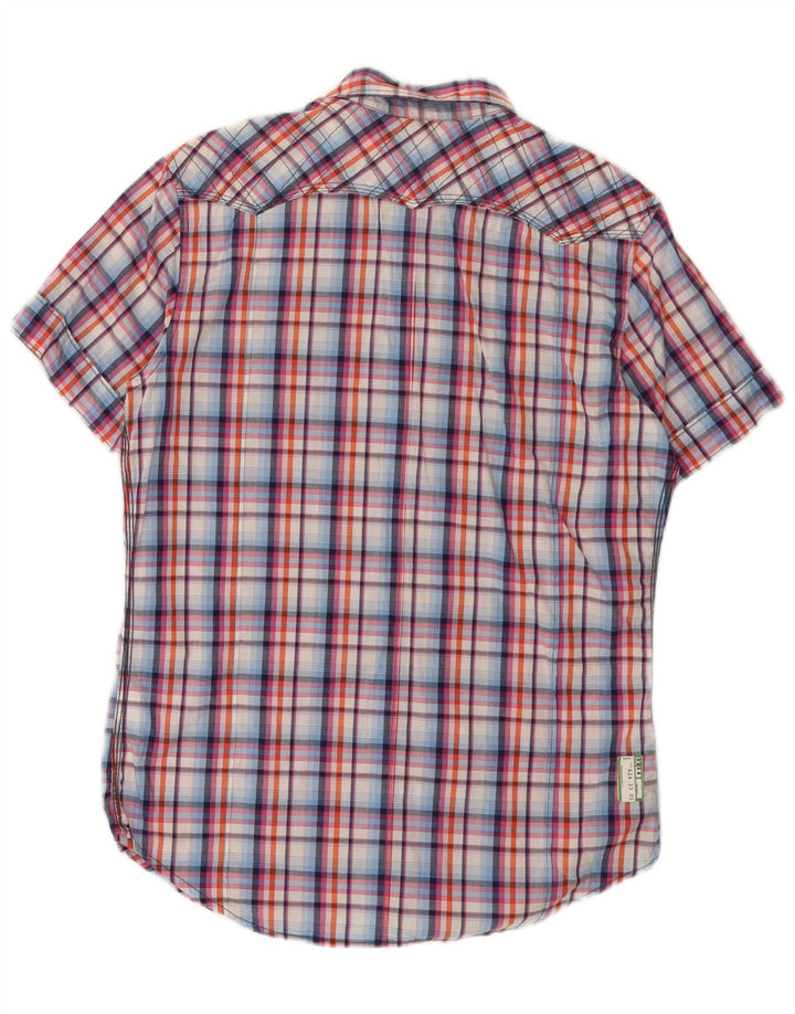 Camisa masculina G-Star gráfica de manga curta média de algodão xadrez multicolorido