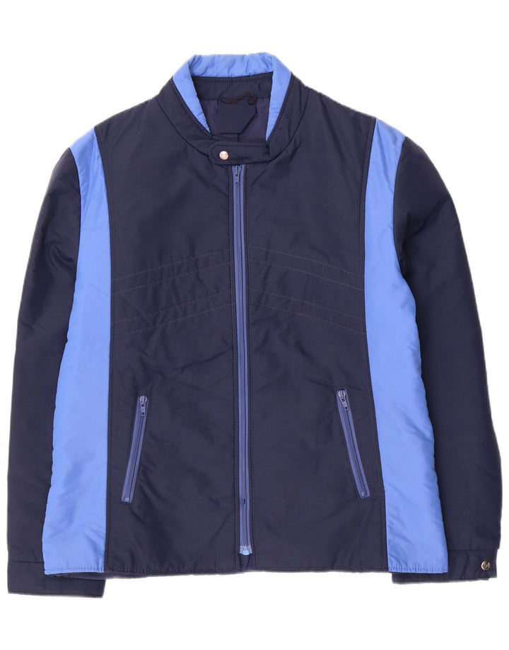 Jaqueta corta-vento masculina vintage UK 40 grande poliamida colorblock azul marinho