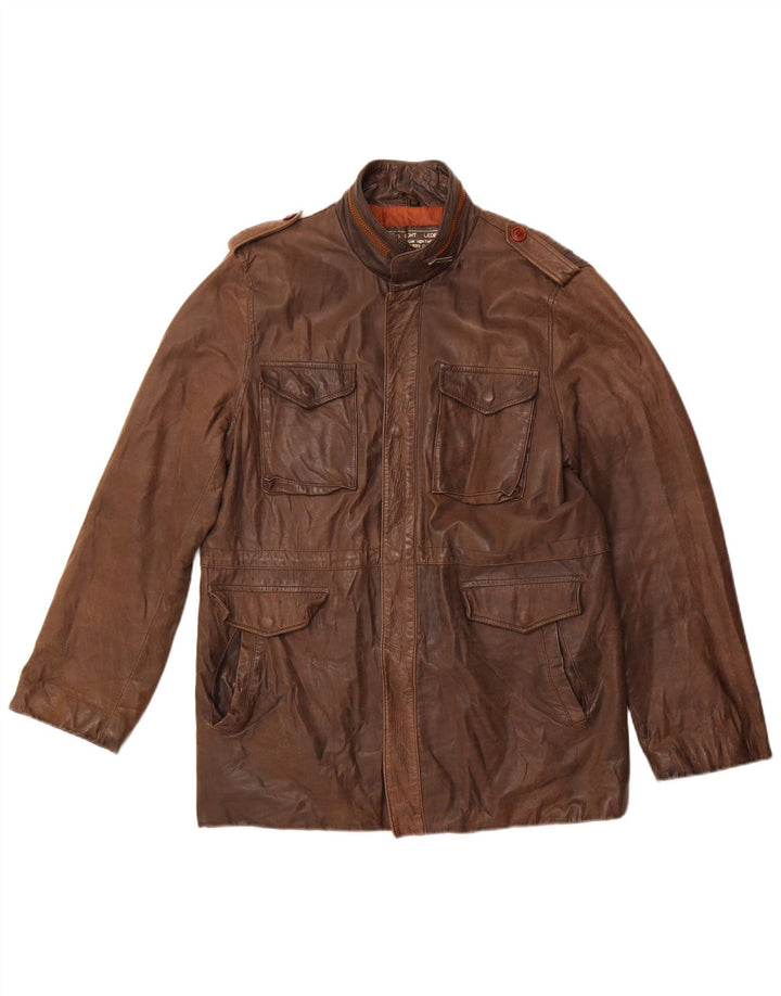 Jaqueta de couro militar masculina vintage Reino Unido 38 couro marrom médio