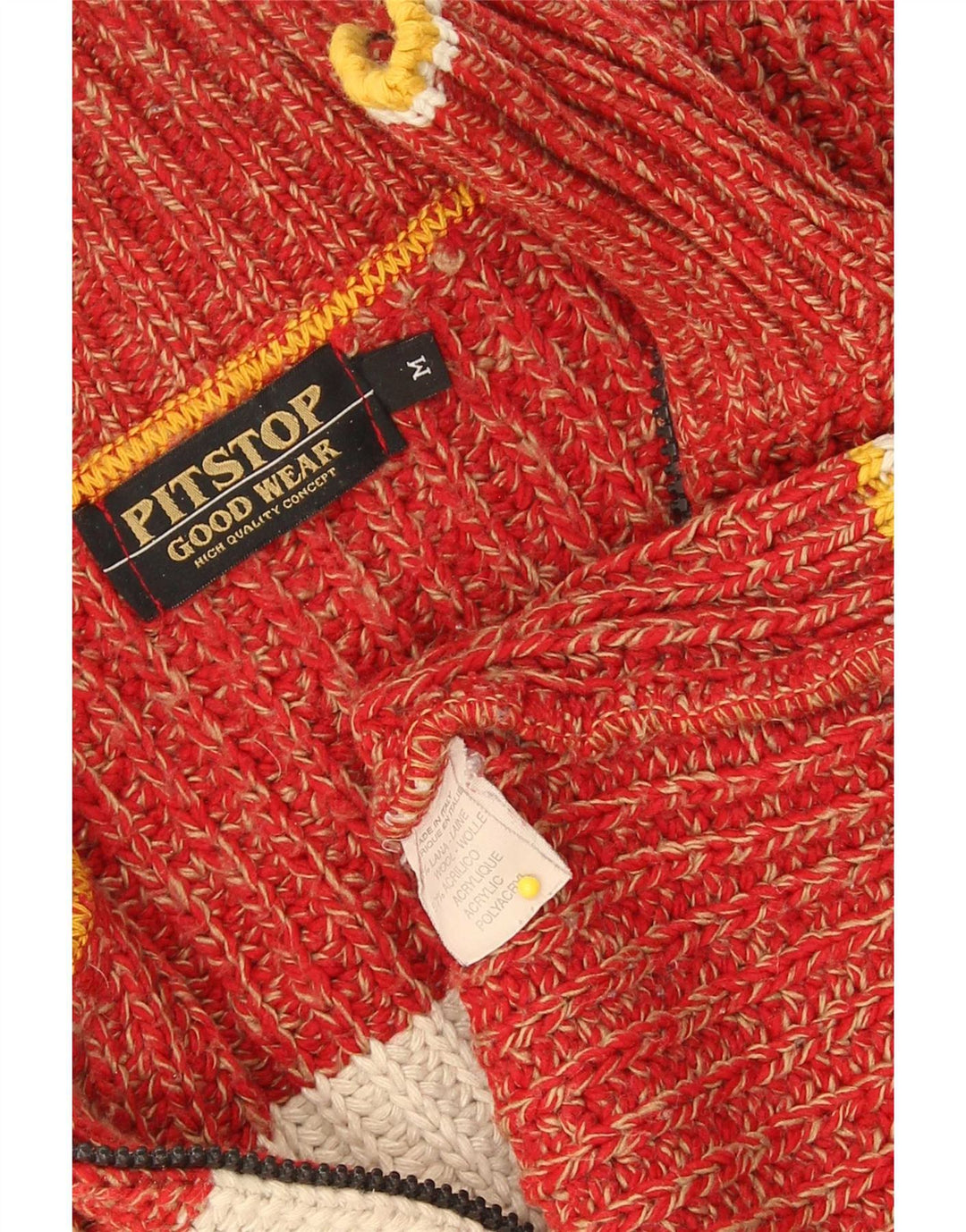 Suéter cardigã masculino Pit Stop de lã colorblock vermelho médio