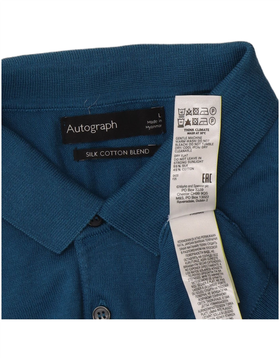 Suéter masculino Marks & Spencer Autograph Polo com gola grande azul