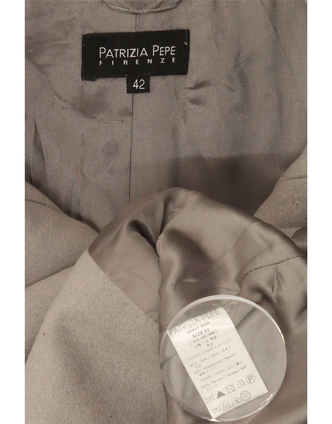 PATRIZIA PEPE Womens Overcoat IT 42 Medium Grey Wool Vintage Patrizia Pepe and Second-Hand Patrizia Pepe from Messina Hembry 