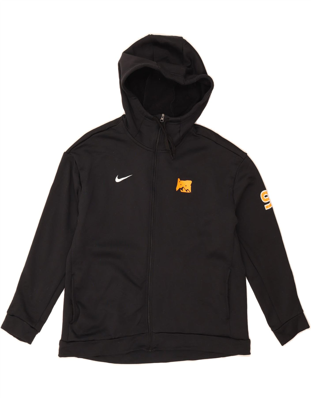 NIKE Mens Graphic Zip Hoodie Sweater Large Black Polyester Vintage Nike and Second-Hand Nike from Messina Hembry 