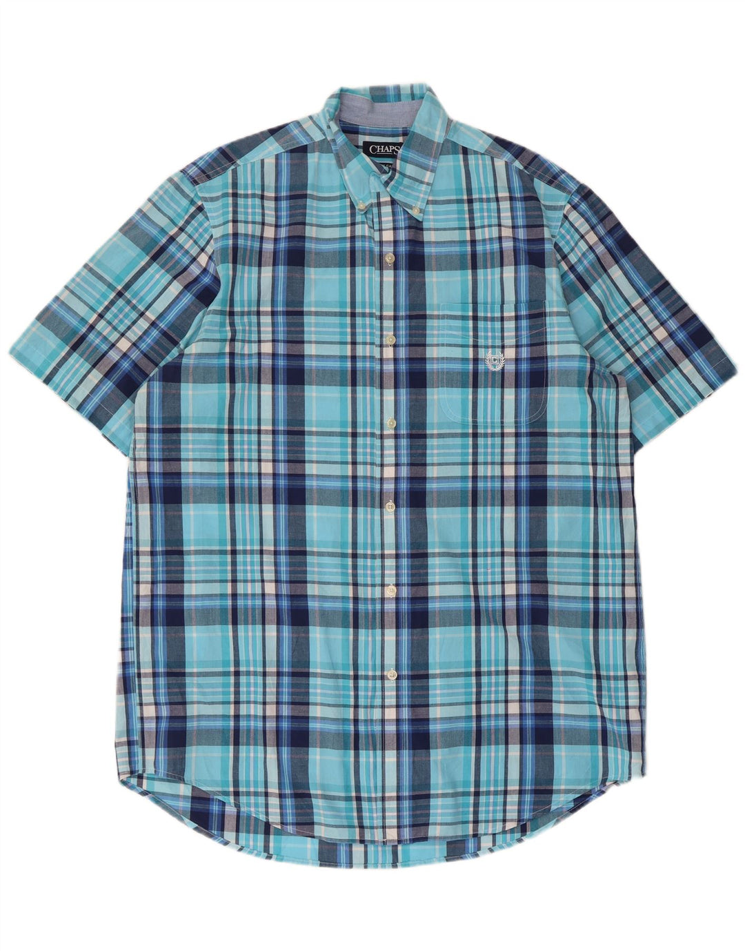 Camisa masculina de manga curta Chaps Easy Care de algodão xadrez azul grande