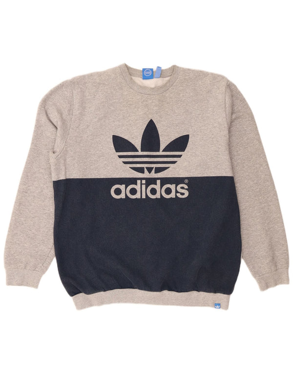 Adidas Mens Graphic Moletom Jumper XL Cinza Colorblock Algodão