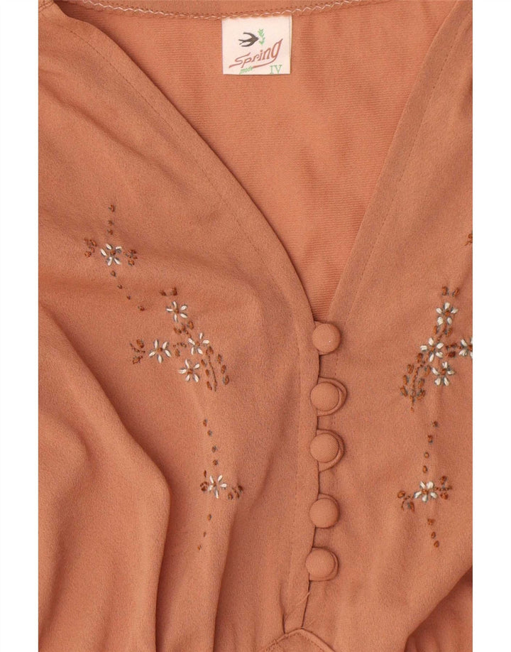 Vestido maxi feminino vintage UK 12 marrom médio