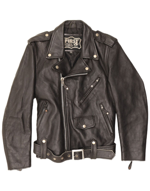 Primeira jaqueta masculina de couro para motociclista UK 34 XS preta