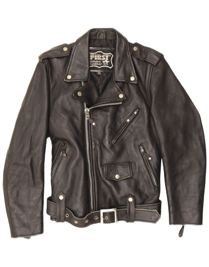 Primeira jaqueta masculina de couro para motociclista UK 34 XS preta