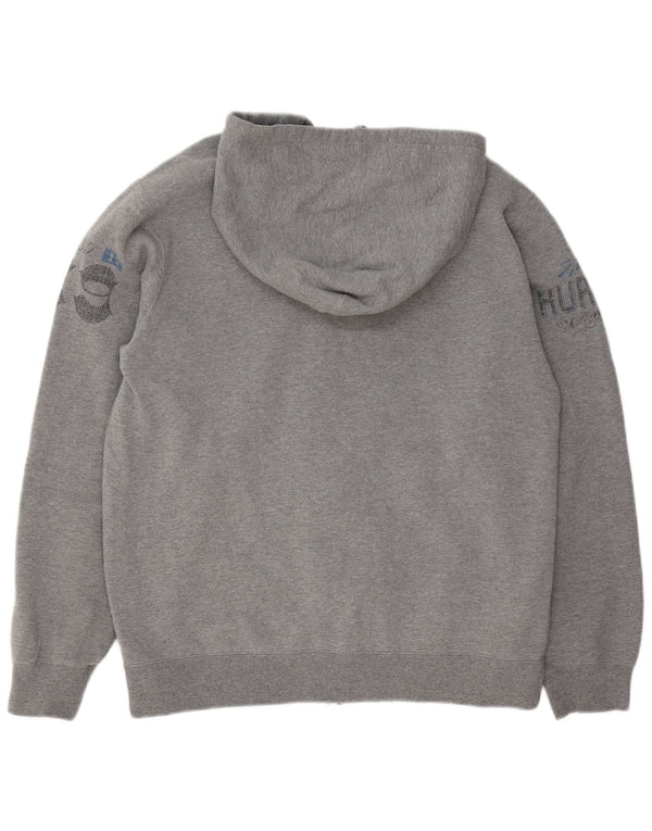 Suéter masculino Hurley com capuz e zíper gráfico poliéster manchado cinza médio