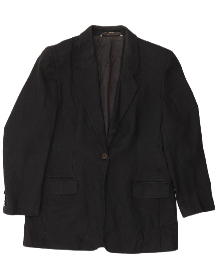 Jaqueta blazer feminina Marks & Spencer com 1 botão Reino Unido 16 grande lã preta