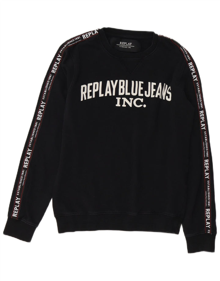 REPLAY moletom gráfico masculino jumper médio algodão preto