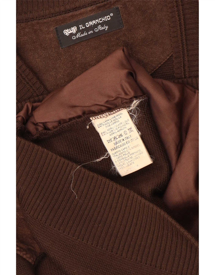 Il Granchio Suéter masculino de camurça cardigã grande lã marrom