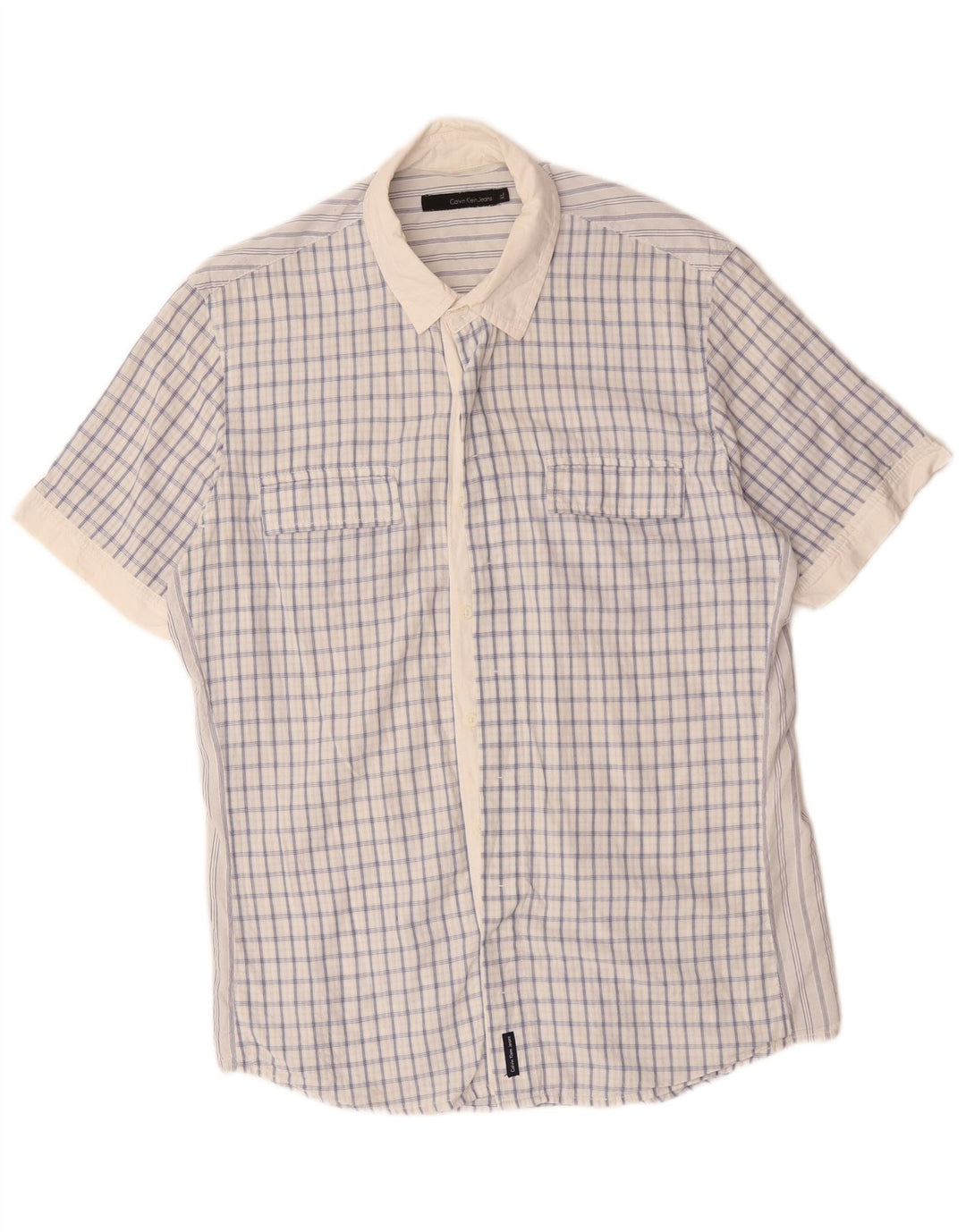 Camisa masculina de manga curta Calvin Klein XL algodão xadrez branco