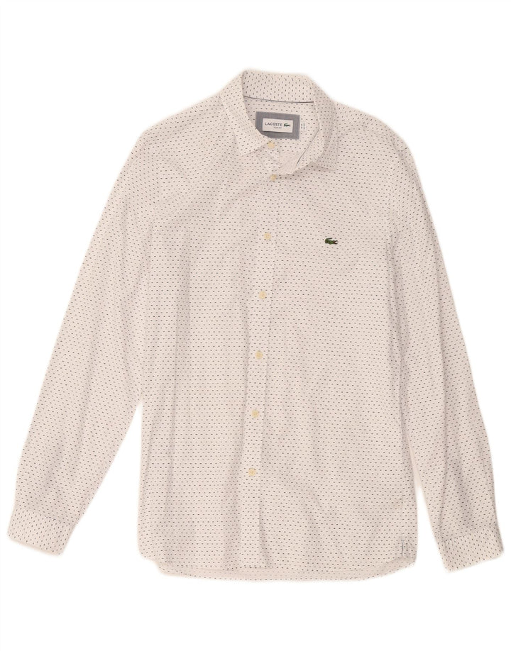 Camisa masculina Lacoste Slim Fit tamanho 39 algodão manchado branco médio