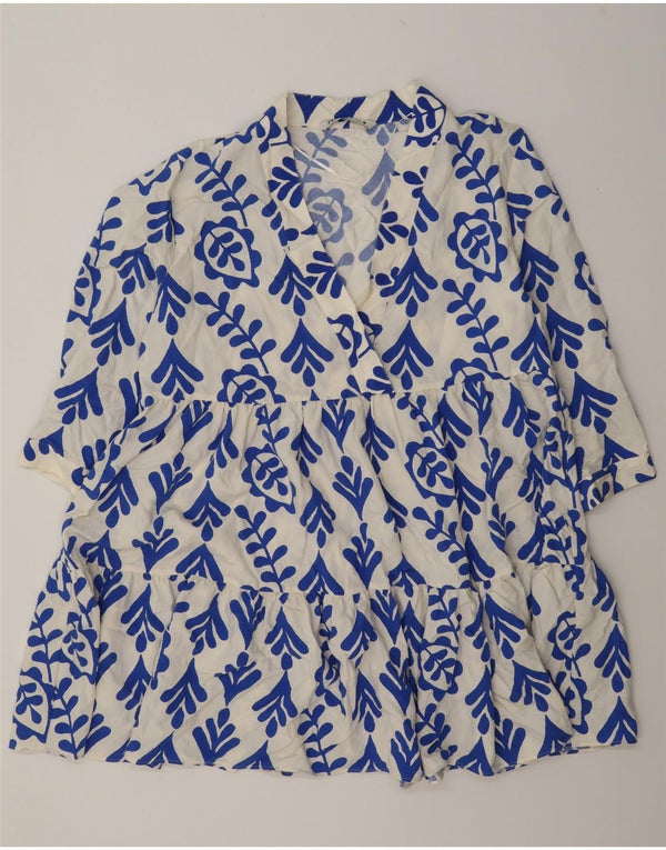 Vestido feminino Zara de manga comprida em camadas UK 18 XL branco floral viscose