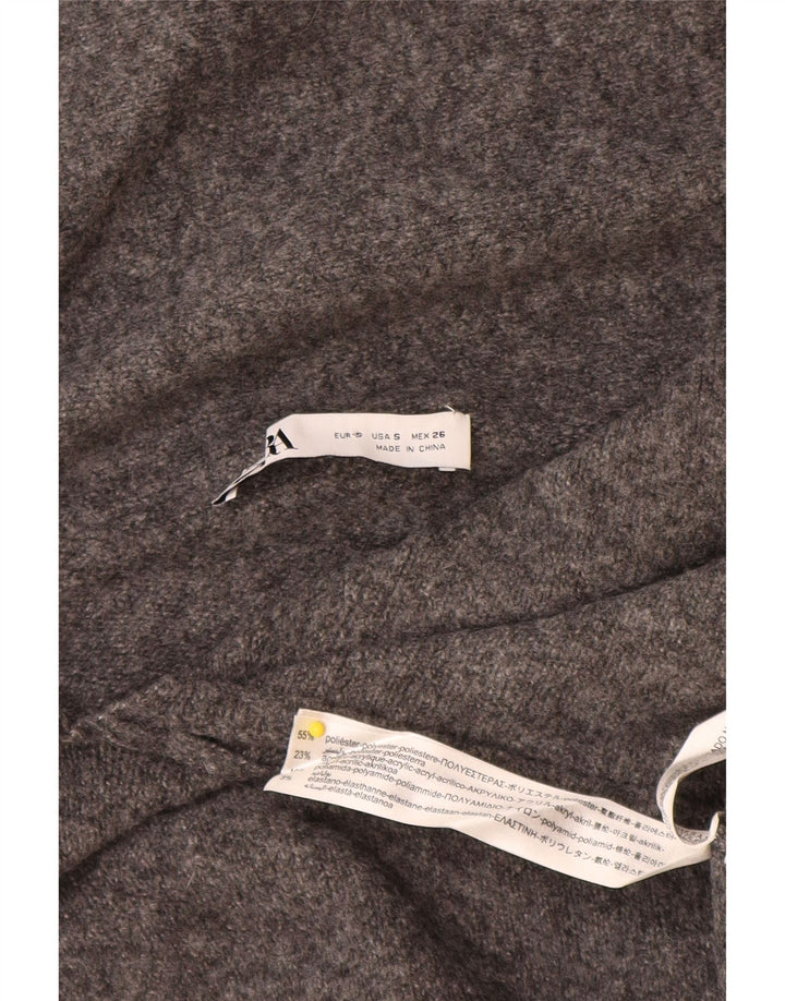 Suéter feminino Zara com gola xale grande e tamanho UK 10 poliéster cinza pequeno