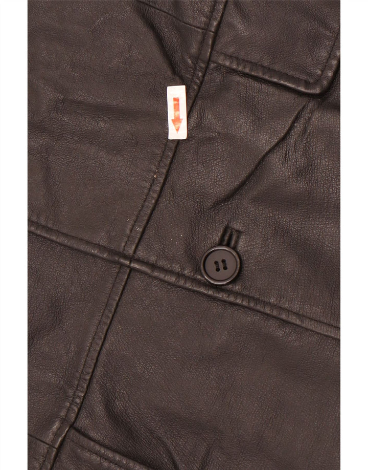 Jaqueta blazer masculina vintage de couro com 3 botões Reino Unido 38 couro preto médio