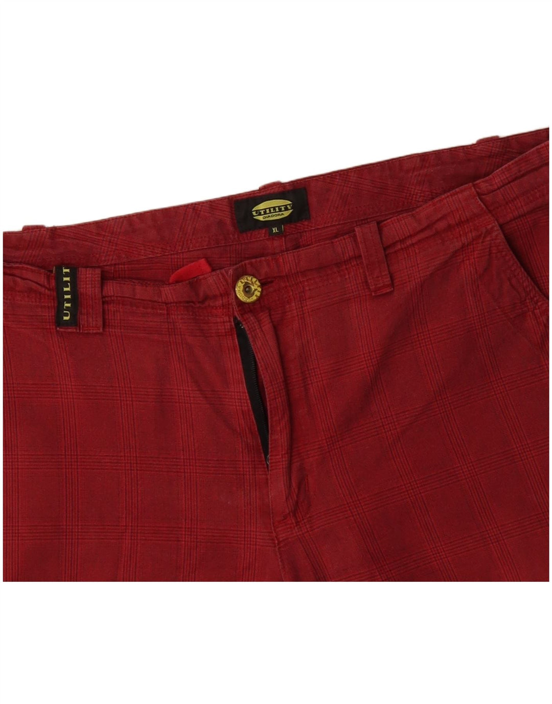 DIADORA Mens Cargo Shorts XL W38 Algodão Xadrez Vermelho