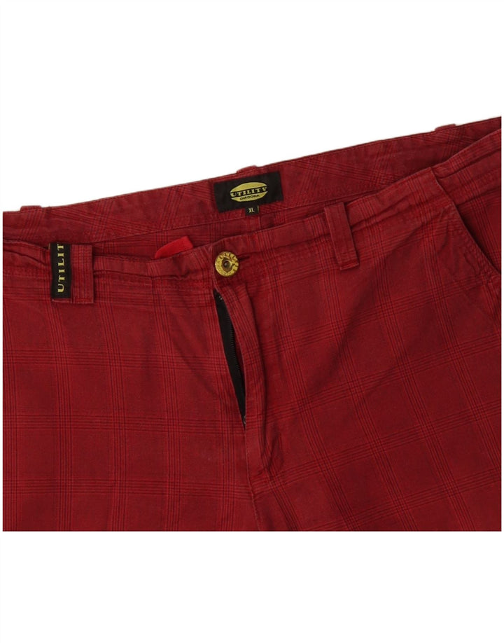 DIADORA Mens Cargo Shorts XL W38 Algodão Xadrez Vermelho