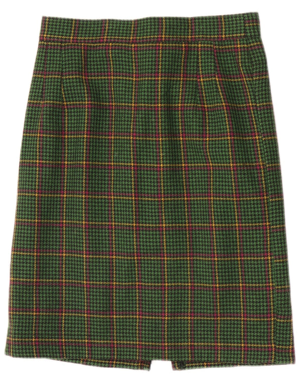 Saia reta feminina vintage W28 houndstooth verde médio