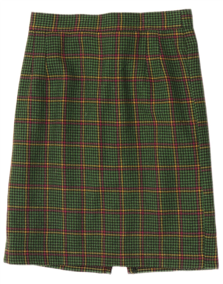 Saia reta feminina vintage W28 houndstooth verde médio