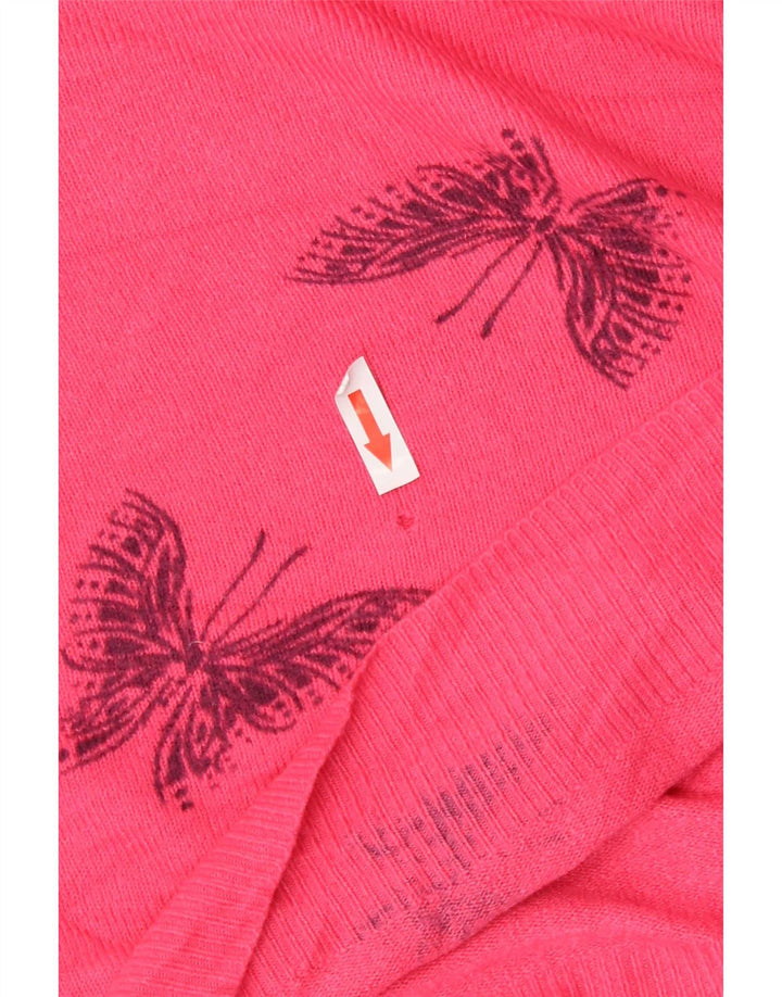 Suéter feminino Marks & Spencer com gola redonda Reino Unido 12 borboleta rosa médio