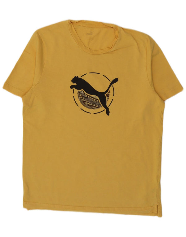 Puma Mens Graphic T-Shirt Top Grande Algodão Amarelo