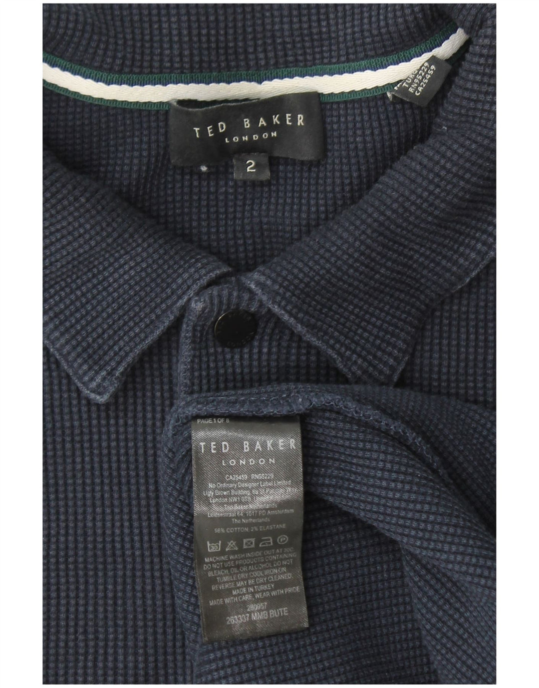 Camisa polo masculina TED BAKER tamanho 2 pequeno algodão azul marinho