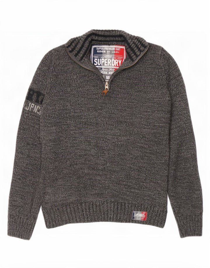 Suéter masculino Superdry gráfico com zíper e gola em acrílico cinza médio manchado