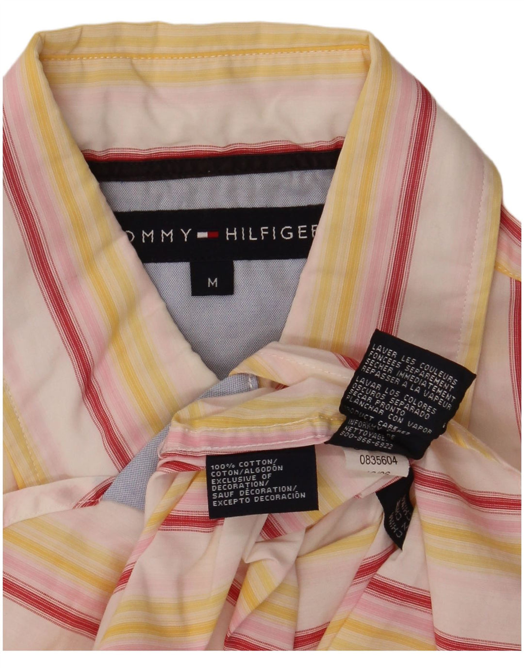 Camisa masculina de manga curta Tommy Hilfiger algodão listrado amarelo médio